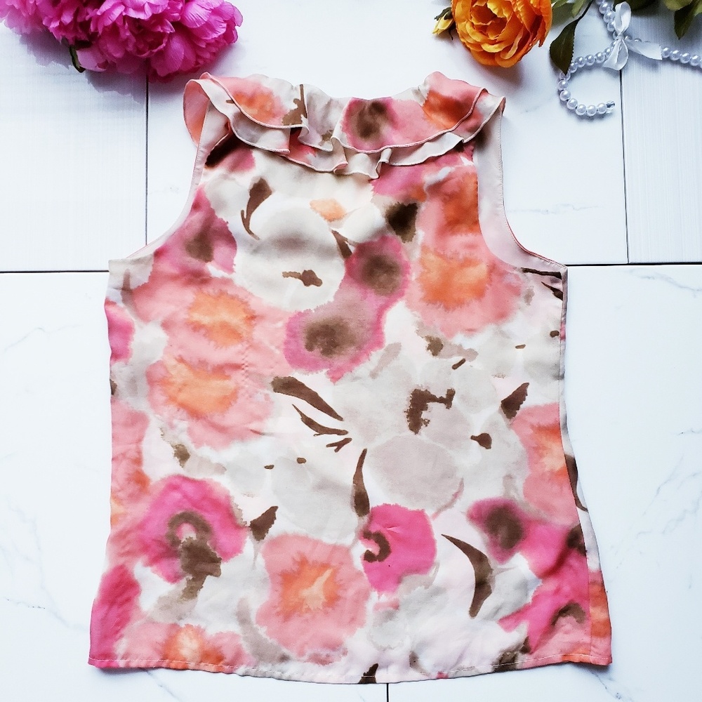 Loft | Sleeveless Ruffle Neckline Top Size Med - Picture 3 of 8